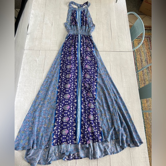 Women’s NWT Goodnight Macaroon Boho Floral Blue and Purple Maxi Dress Sz Large - Picture 13 of 14